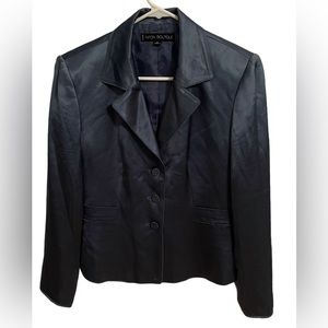 Nipon Boutique Women’s Crystal Blue Smooth Satin Blazer sz8P Minimalist